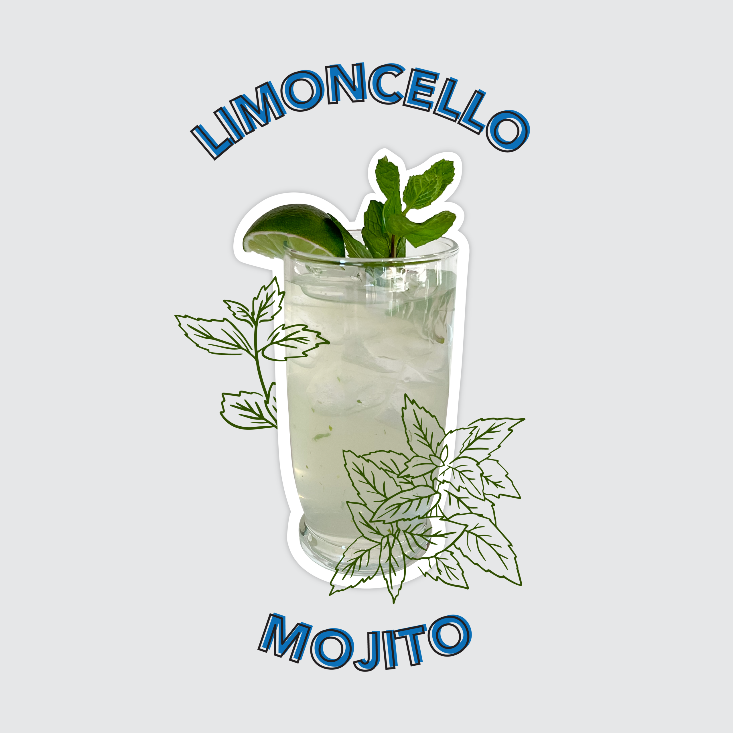 Limoncello Mojito cocktail with lime wedge